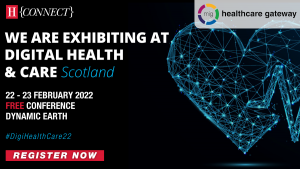 Graphic showing we exhibit at Digital Health and Care Scotland