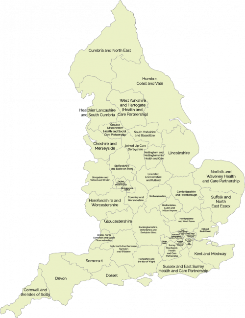 Map showing Integrated Care Systems (ICSs) across England